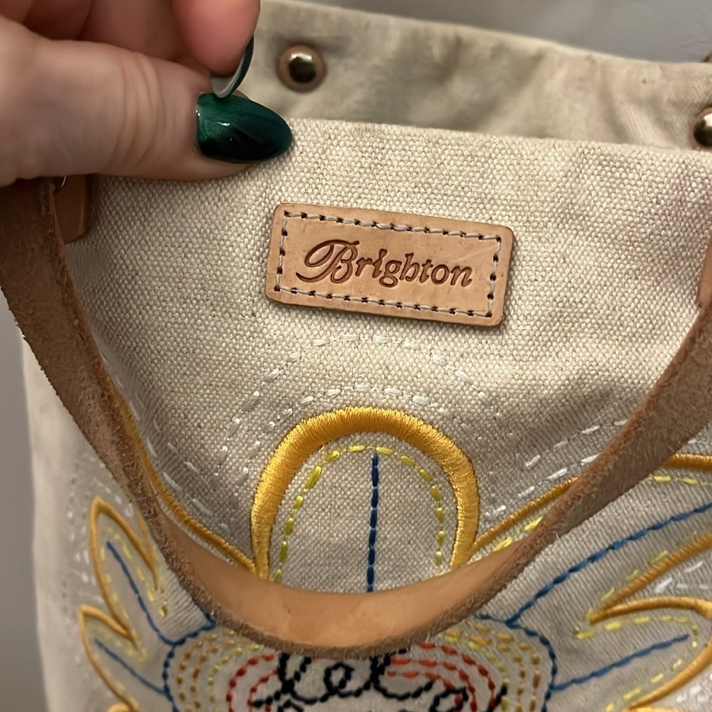 Brighton “Sunny Daisy” Embroidered Canvas Bag “Let Love Grow “ Colorful Strap - Picture 3 of 11